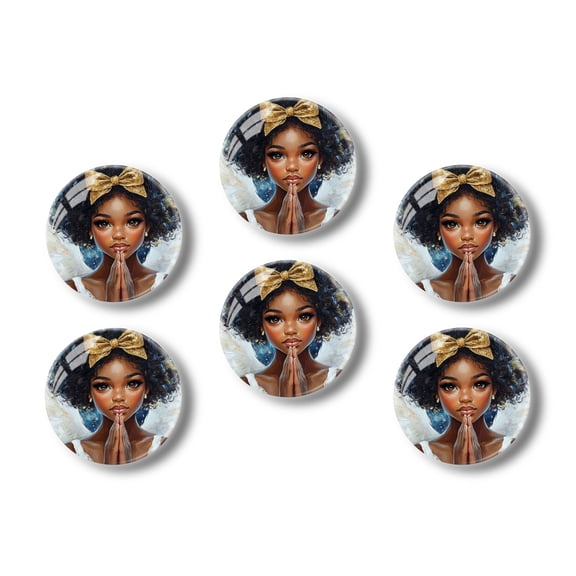 Glass Refrigerator Magnet 6Pcs Magnetic Fridge Sticker,Decor for Kitchen,Whiteboard,Cabinet,Beautiful Young African American Girl