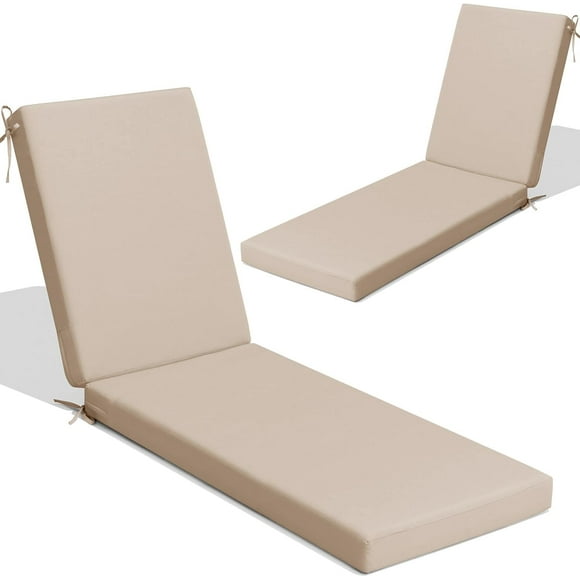 72 x 21 Inch Outdoor Chaise Lounge Cushions Set of 2 Water-Resistant Patio Chair Cushions for Pool, Lawn, or Garden Furniture (Beige/Khaki)