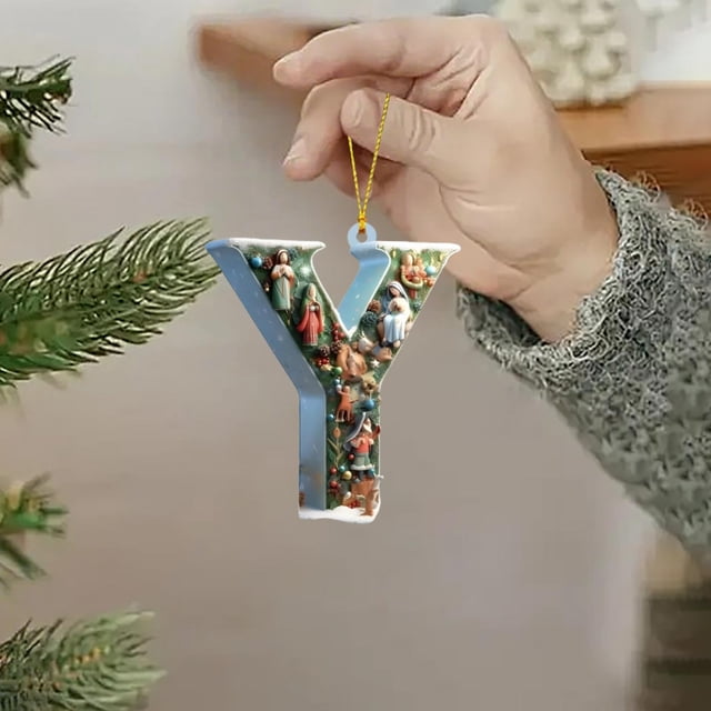 Adornos navideños personalizados con letras del alfabeto | Decoraciones colgantes con letras para árbol de Navidad, coronas y decoración navideña del hogar