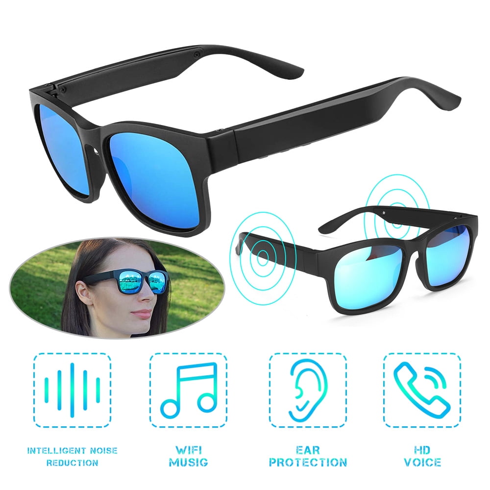 LNGOOR Bluetooth Sunglasses, Open Ear Sports Full Lens Audio and (Black) Protection Speaker Resistance Water Sunglasses UV for Outdoor