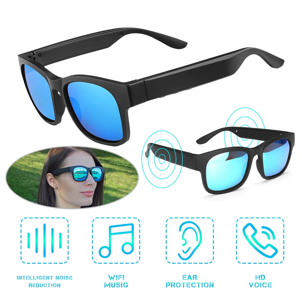 Mesase Unisex Bluetooth Smart Glasses with Polarized Lenses, Blue