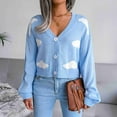 thumbnail image 1 of Tops De Cárdigan Con Cuello En V Para Mujer, Suéteres De Cárdigan De Un Solo Pecho Con Patrón De Nube Blanca Para Mujer, Moda Informal Para El Trabajo Para Vacaciones, 1 of 7