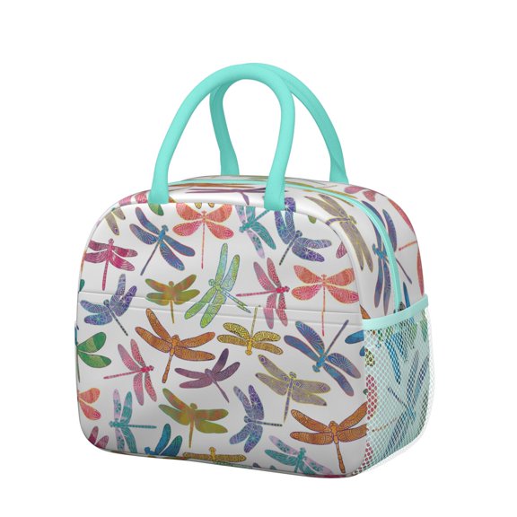 Reusable Dragonfly Lnsulated Lunch Bag for Women & Men-Leakproof Water-Resistant Cooler Tote,Large Capacity(10.6x8.7x6.3in)for Work,Office,Travel,Picnic,Beach.