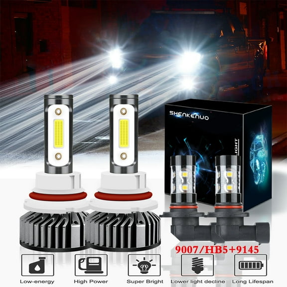 Fit For Ford F-150 1999-2003 LED Headlight Bulbs,9007 HB5 High Beam and Low Beam 9145 Fog light,Pack of 4, SHENKENUO