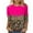 Hot Pink, variant on Women Color Block Leopard Print Top 3/4 Sleeve Casual Crew Neck Tee