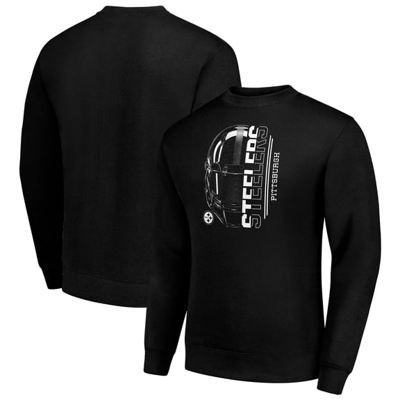 Men's Starter Black Pittsburgh Steelers Half Helmet Team Graphic Tri-Blend Fleece Pullover Sweatshirt