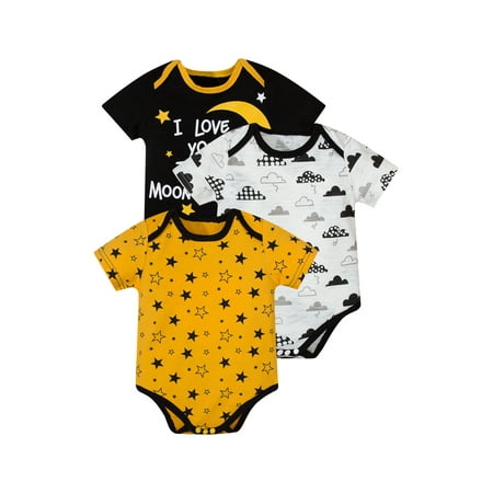 

Pudcoco 3Pcs Baby Rompers Cloud Star Letter Print Short Sleeve Bodysuits