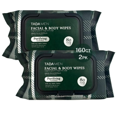 TADA Men - 2PK Face Wipes for Men & Body Wipes for Adults No Rinse, Face Cleansing Wipes & Body Cleansing Wipes for Adults Bulk Gym, Running, &Outdoor Activities - Green Tea & Vitamin E