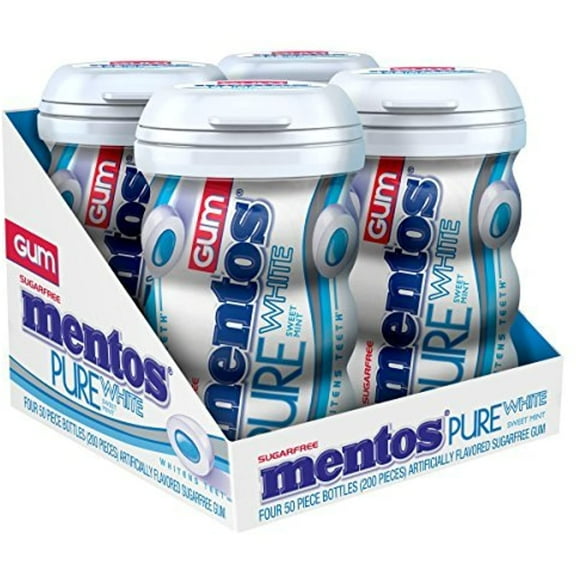 Mentos Gum Big Bottle Curvy, Pure White Sweet Mint, 50 Pieces (Pack Of 4) By Mentos