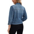 thumbnail image 3 of INSPIRE CHIC Women's Coat Jean Flat Collar Button Down 3/4 Sleeve Washed Cropped Denim Jacket M Dark Blue, 3 of 6