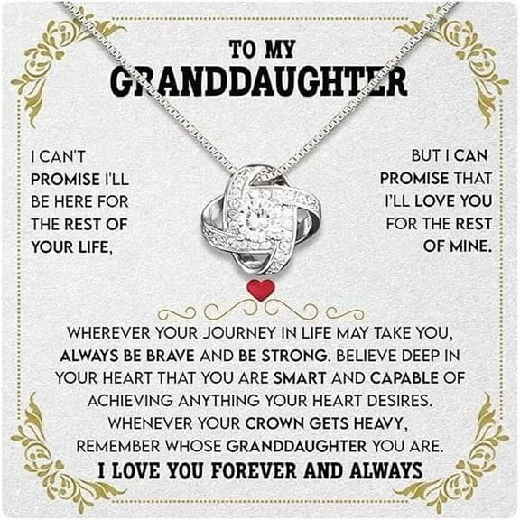 Zircon Love Knot Necklace for Granddaughter, Jewelry Gift for Birthday, Granddaughter Gifts from Grandma and Grandpa, To My Granddaughter Necklace With Heartfelt Message & Box,