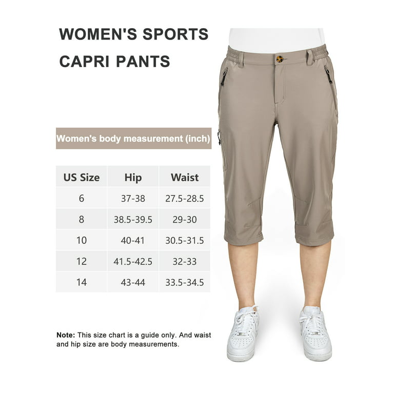 33,000ft Women's Capri Golf Pants Casual Quick Dry UPF 50+ Lightweight  Stretch Cargo Hiking Pants with Pockets Dark Khaki 12