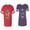Men Red / Women Purple, variant on King Queen Pentagon Emerald Gold Unisex Couple Matching Cotton Jersey style T-Shirt Contrasting stripes on sleeves (Men Red / Women Black) (Men S / Women S)