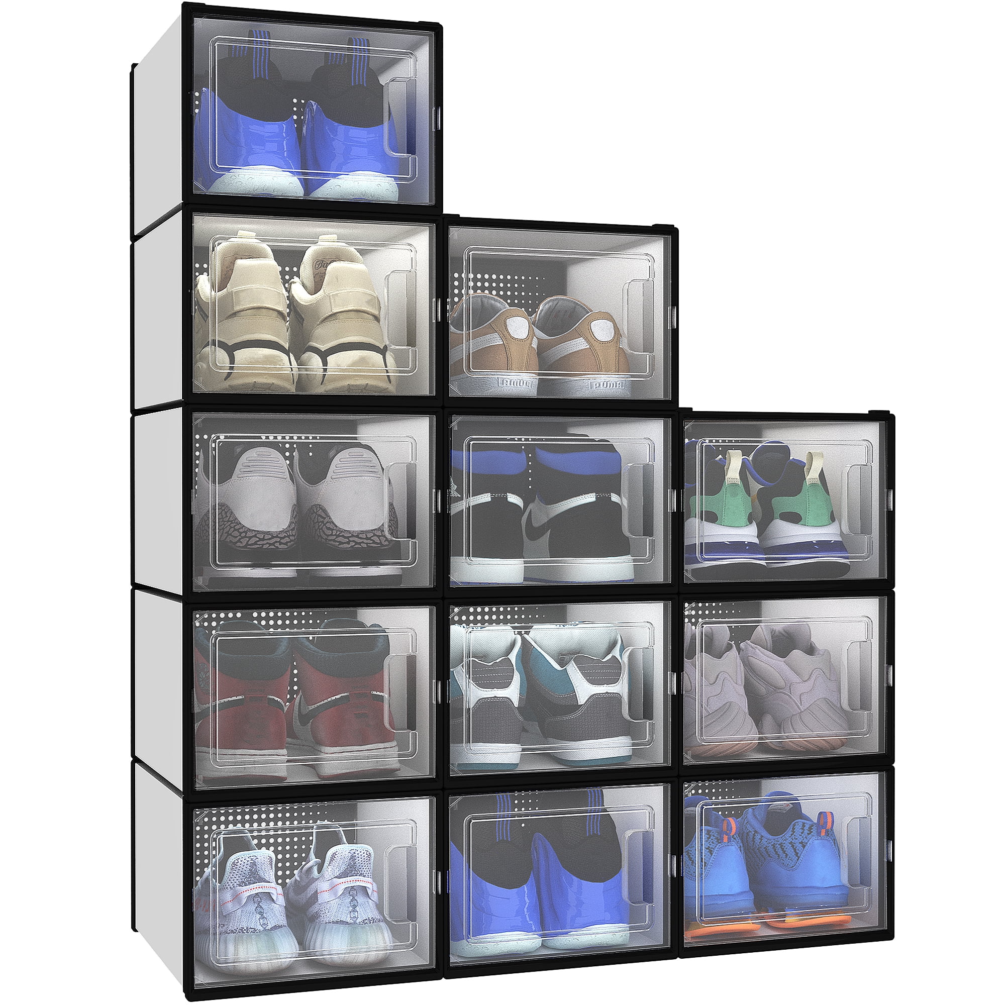 Wide AltraTech Shoe Box 4 Pack Drop-Front Shoe Storage Large Size Shoe Organizer Stackable for Shoe Collection Display Black