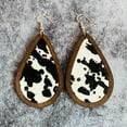 thumbnail image 6 of Teardrop Brown Wood Bezel Cheetah Leopard Genuine Leather Statement Earrings, 6 of 8