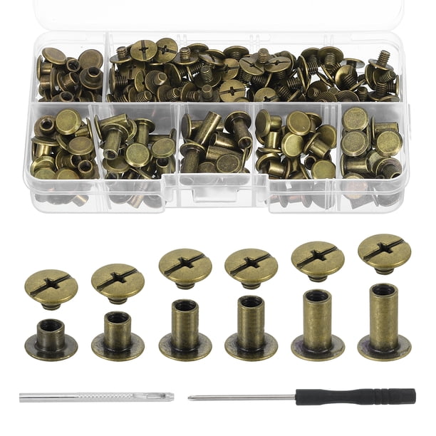 Uxcell M5 Chicago Screw Rivets 110 Sets Tornillos de unión metálicos para manualidades en cuero, bronce