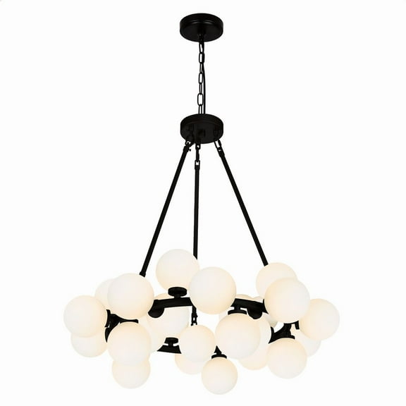 CWI Lighting Arya 25 Light Frosted Glass Chandelier in Black/White