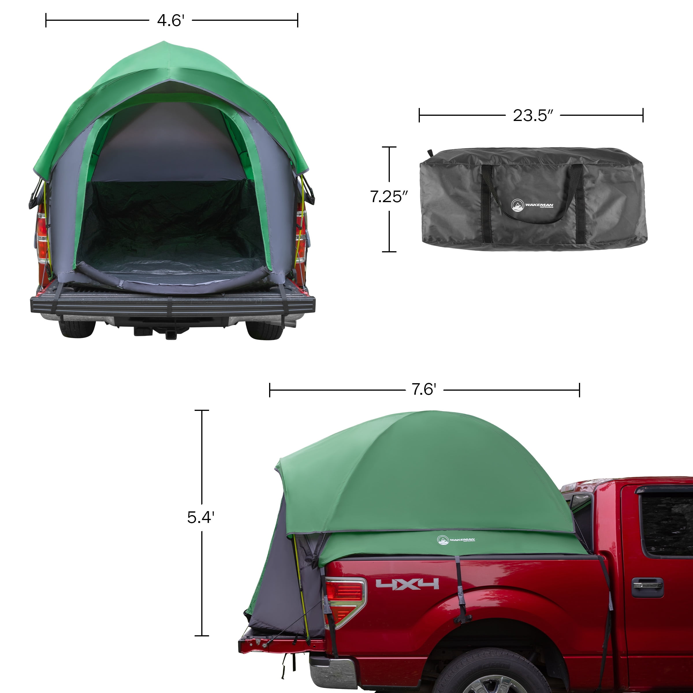 Wakeman Outdoors Water-Resistant Truck Bed Tent for 2-Person, Green, Fits 5.5-6 ft Truck Beds