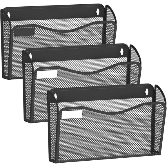 Wall File Organizer, Mesh Hanging File Organizer, Home Office Organization and Storage, 3 Single Pockets Document Magazine Rack