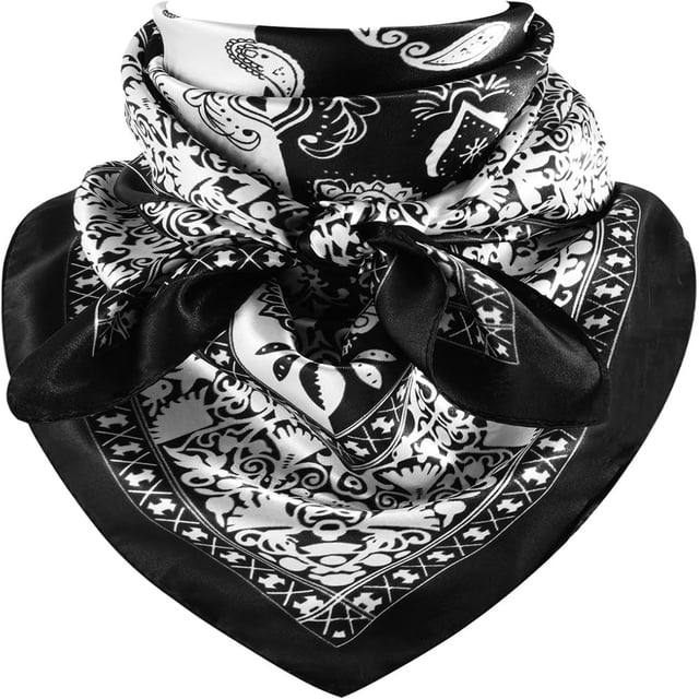 DEBGFS 35 Inch Wild Rag Cowboy Scarves for Men Large Rancher Neckerchief Silk Feel Oversize Western Bandana,blackbeige,One Size