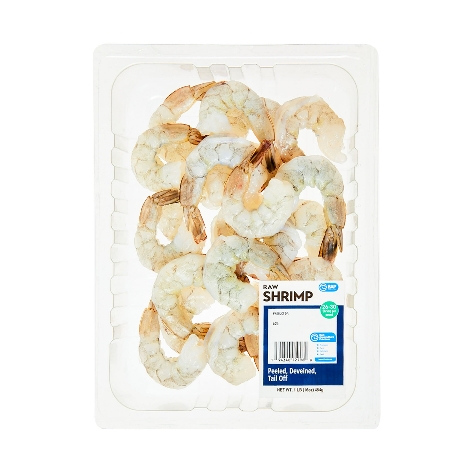Fresh Raw Extra Large Peeled and Deveined, Tail-off Shrimp, 1 LB (26-30 Count). BAP Certified. Ready to Cook. 20g Protein per 4 oz (112g) Serving.