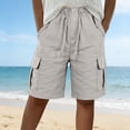 thumbnail image 5 of Women Wide Leg Shorts Loose Knee‑Length Linen Button Fly Multi‑Pocket Hiking Shorts Khaki, 5 of 6