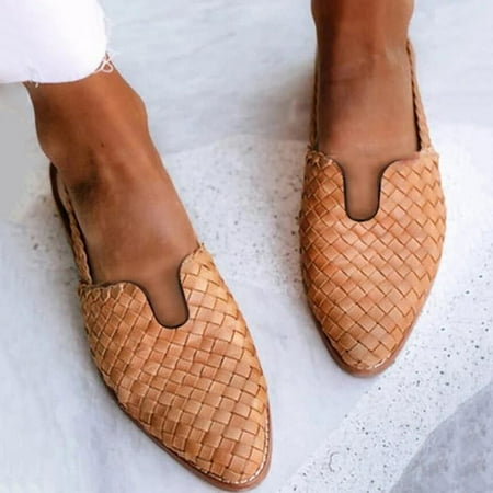 

LnjYIGJ Women s Sandals Women s Pointed Flat Shoes Weave Casual Shoes Solid Comfortable Sandals Shoes