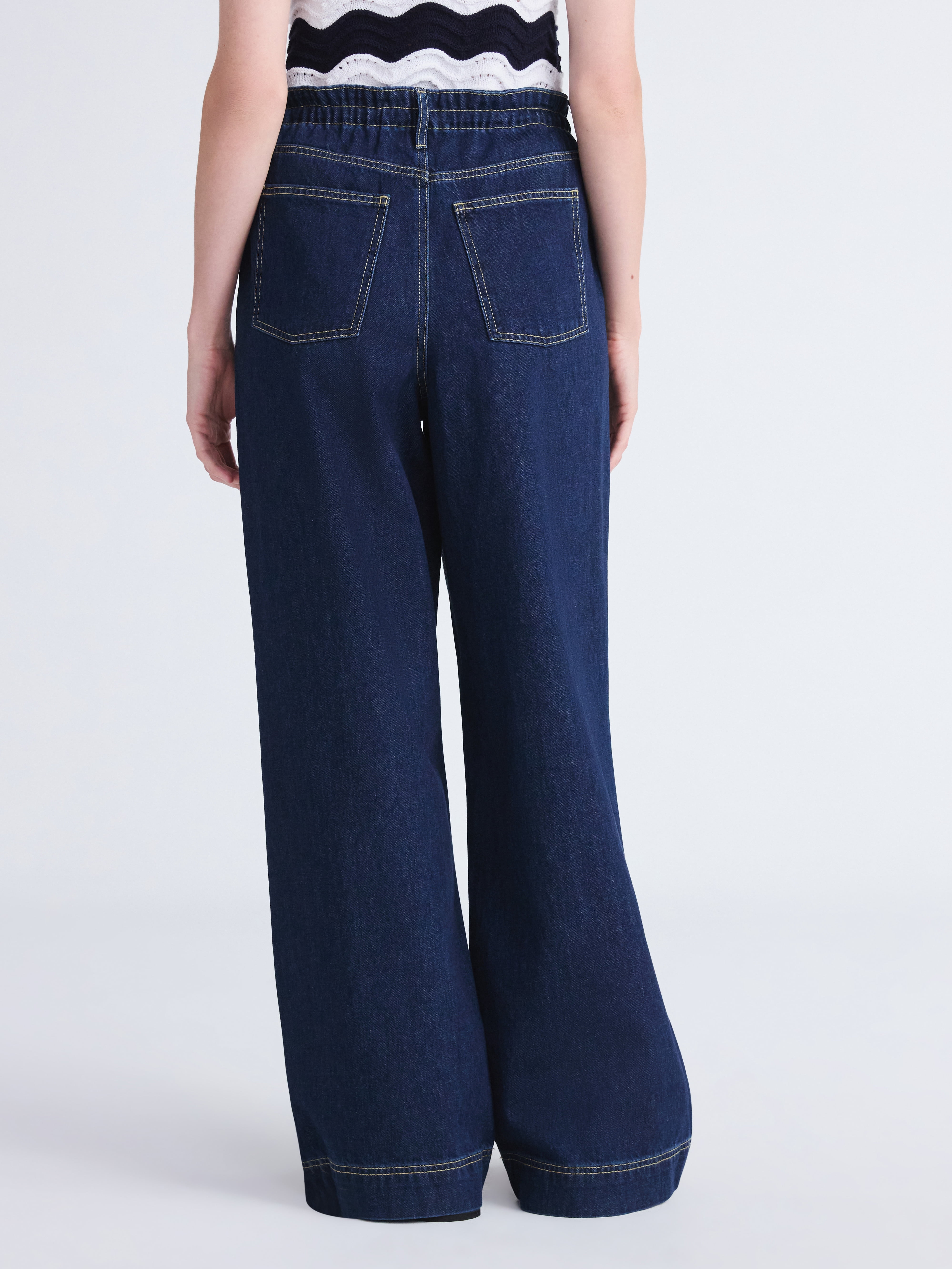 Free Assembly Women's Loose Fitting Wide Leg Jeans with Adjustable Tie Waist, 32" Inseam, Sizes 0-26