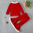 thumbnail image 4 of Toddler Girls Cute Christmas 3Pcs Outfit Sets Xmas Santa Claus Print Tops Flared Pants Hat Set Clothes for Kids Little Girl 1-7Y, Red, 4 of 11