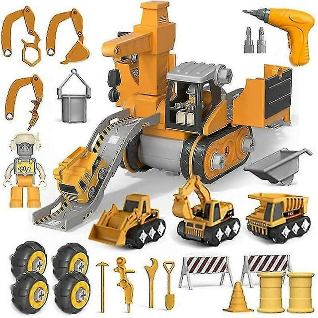 Construction Truck Toys Set, 4 In 1 Assembly Truck Diy Engineering Cars Building Playset, Kids Learning Assembly Cars Educational Toys Set