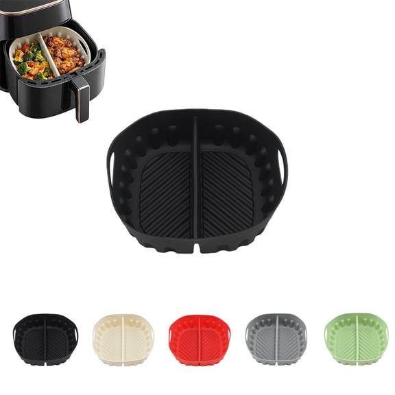 2-in-1 Dual Compartment Silicone Air Fryer Liner, Reusable Divided Baking Mat Bowl Insert, for Air Fryer, Oven, Microwave & Everyday Cooking