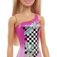 thumbnail image 4 of Barbie Beach Doll in Pink Checkered Swimsuit with Straight Blonde Hair, 4 of 7