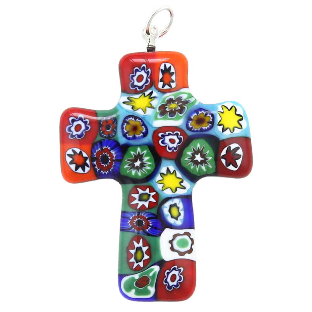 Details about   AUTHENTIC Murano Glass Cross Pendent Sterling Silver Milliefiori Of Venecia 