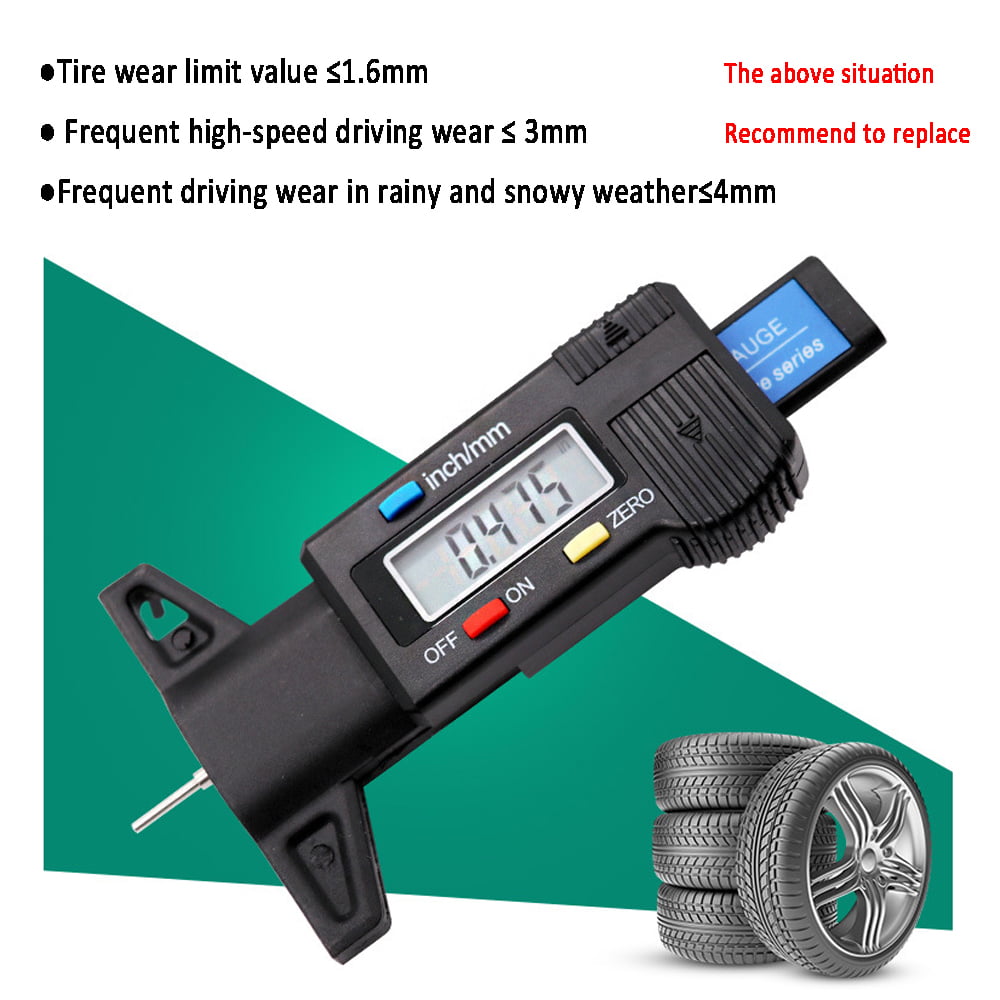 Tread Depth Gauge Type Detection Gauge 0-25.4mm Digital Tire Tread Depth Accurate Measurement Tools with Large LCD Screen for Cars Trucks Tread 