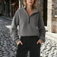 thumbnail image 7 of Womens Half Zip Fleece Pullover Long Sleeve Oversized Sherpa Sweatshirt Warm Zipper High Neck Fuzzy Sweater Tops (L, Gray), 7 of 7