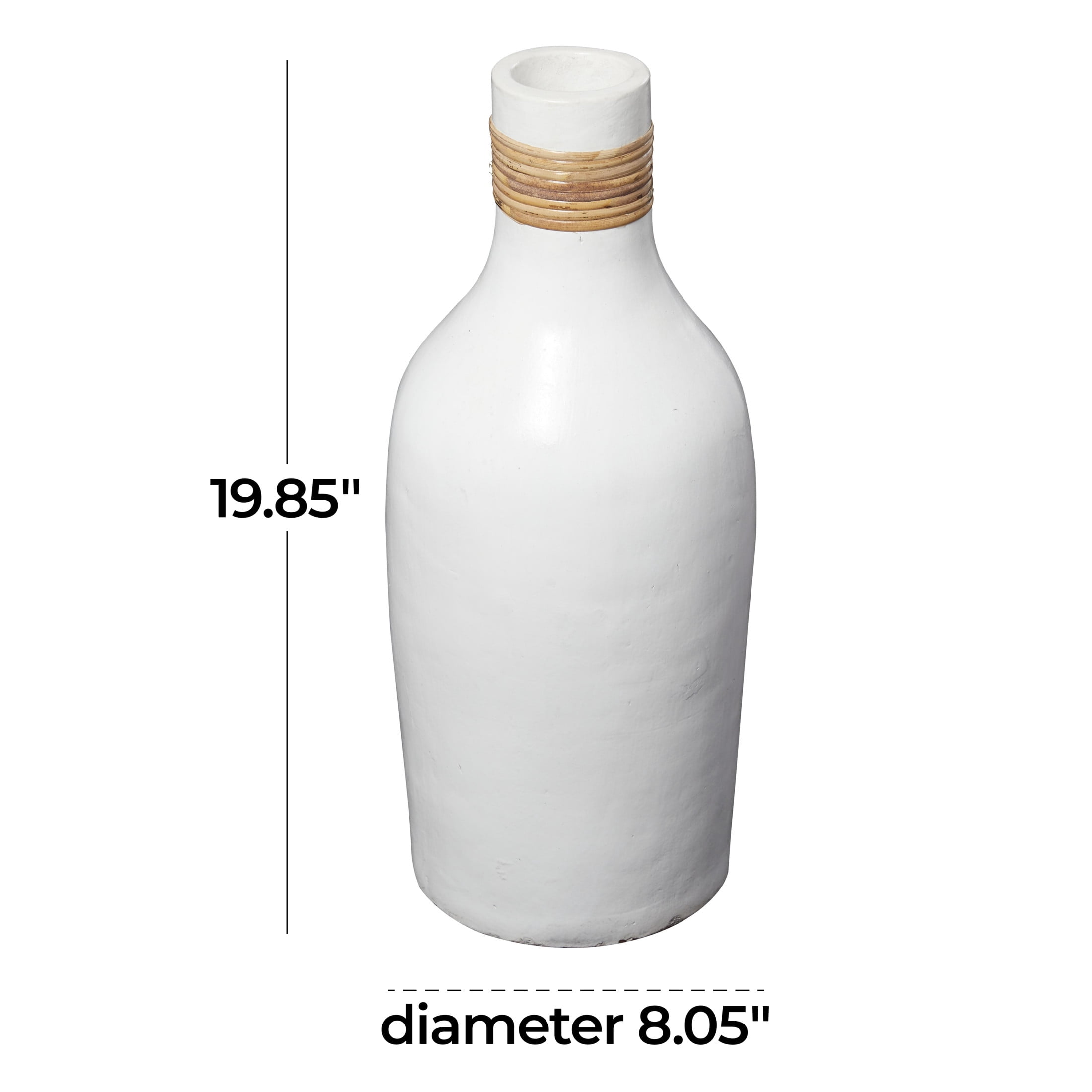 DecMode 20" White Ceramic Vase with Wrapped Rattan Details
