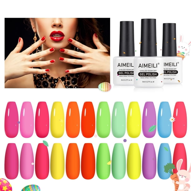 Set de esmaltes de uñas en gel AIMEILI Hema Free, 12 colores neón
