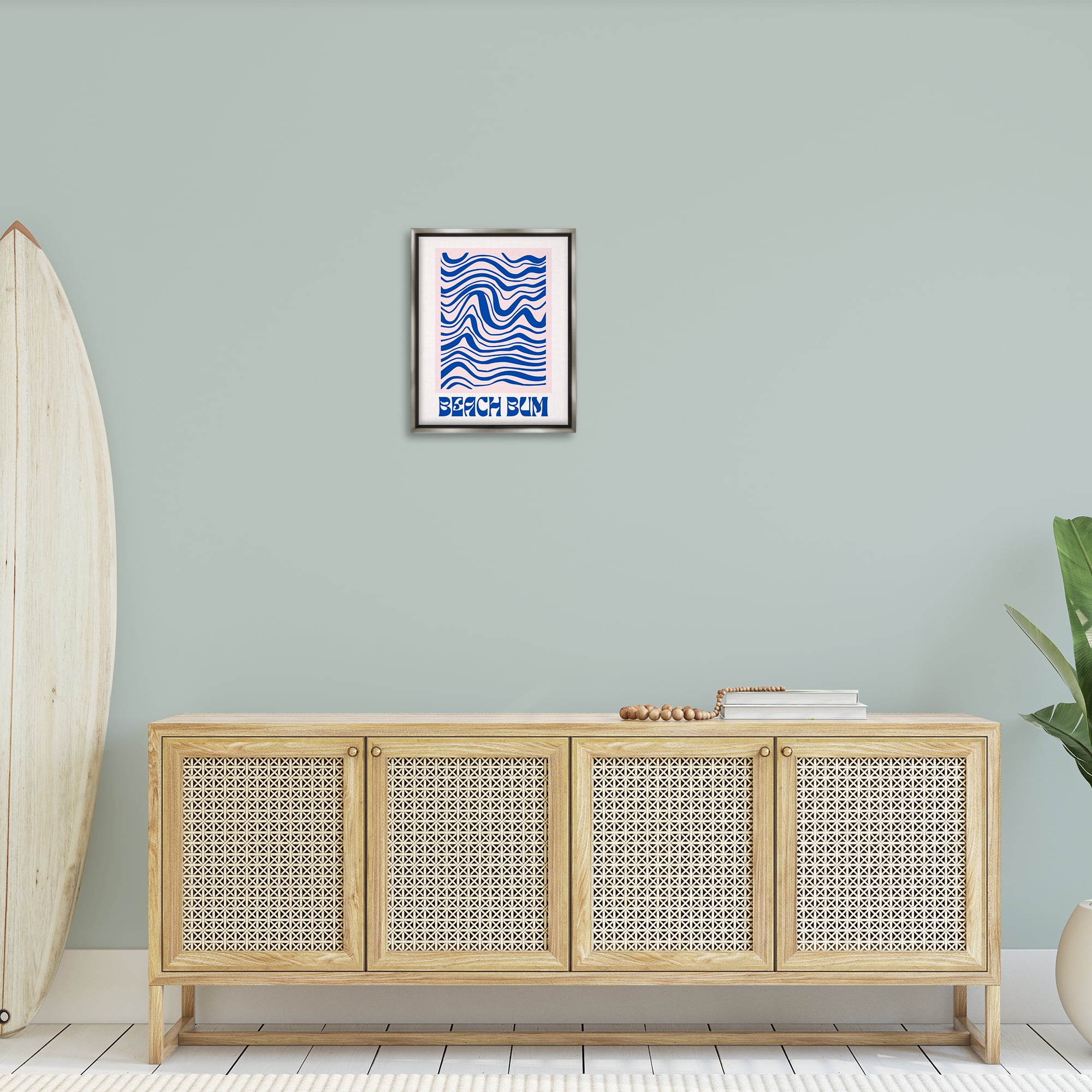 Stupell Industries Beach Bum Abstract Waves Text & Numbers Painting Gray Floater Framed Canvas Art Print Wall Art, 17 x 21