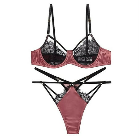 WIZUTIZ 2pcs Erogenous Bra and Panty Sets Transparent Underwear Corset Thin Sponge Transparent Bra With Large Chest&Small Lace Women s Sexy Lingerie Bra Set