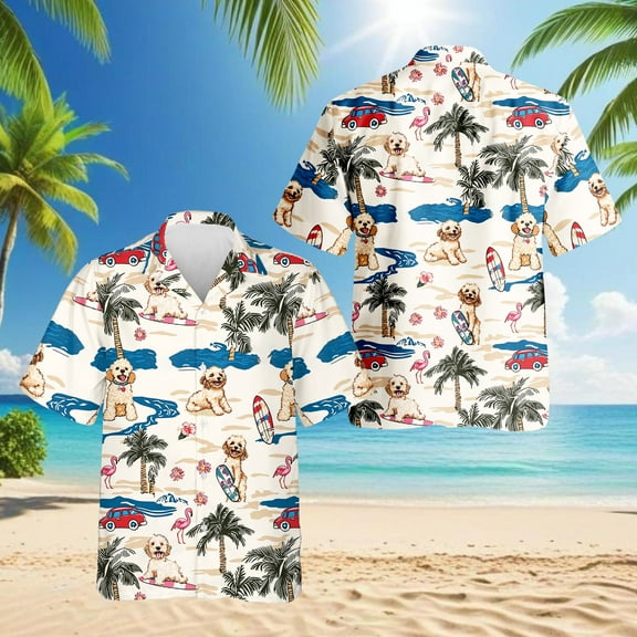 Goldendoodle Hawaiian Shirt for Men, Button Down Summer Beach Short Sleeve, Dog Lover Gifts, Tropical Style, S-5XL