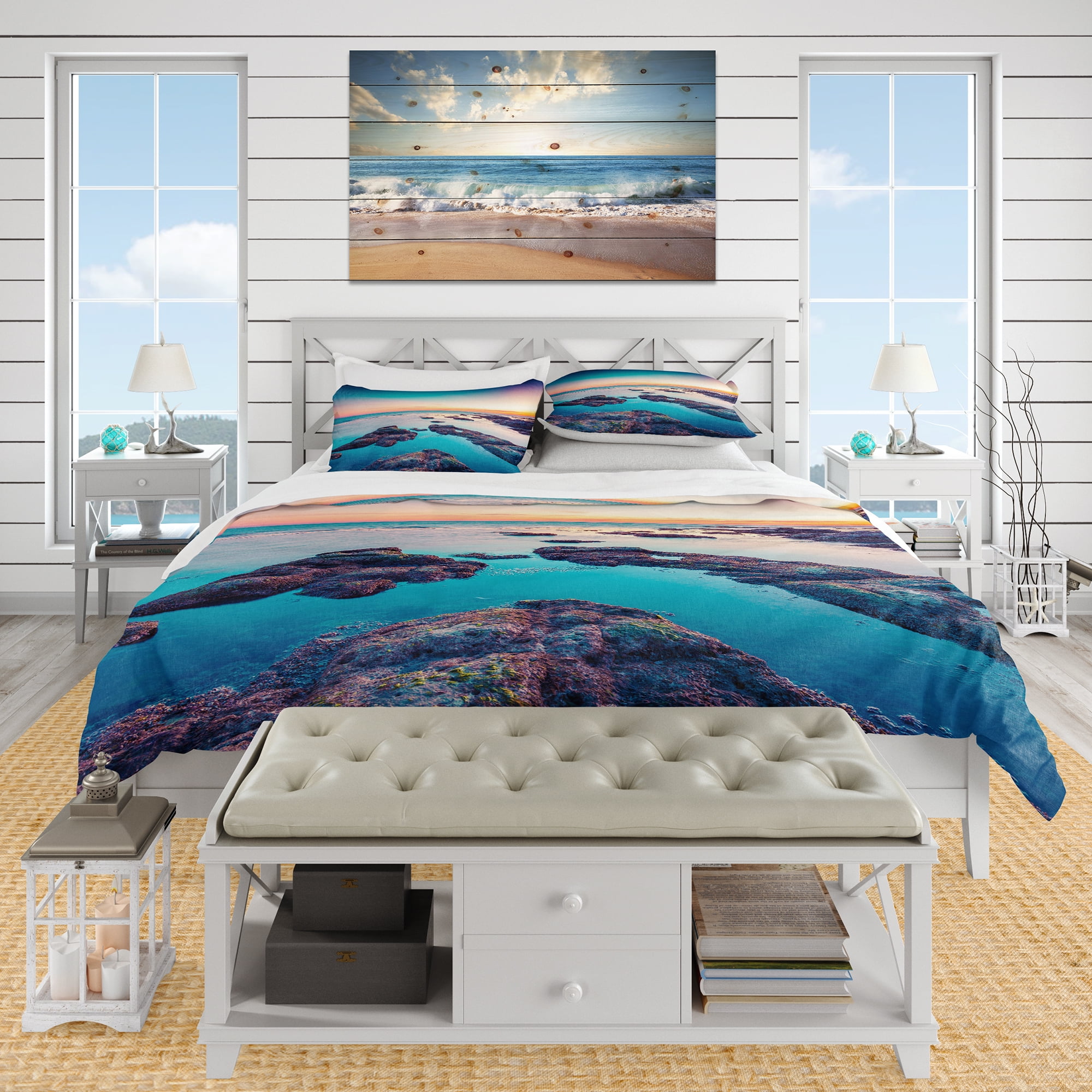 Designart 'Blue Sicily Island' Coastal Duvet Cover Set