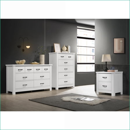 Cassini 3 Piece Modern Bedroom Set | Dresser, Chest, Nightstand | White | Engineered Wood