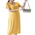 thumbnail image 3 of Robe Unie pour Femme Enceinte, Col en V, Manches Courtes, Robe Midi, Robe d'Été Décontractée de Maternité, 3 of 7