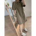 thumbnail image 2 of M-4XL 2022 Nouvelle Robe d'Été en Coton et Lin pour Femmes Simple Tempérament Banlieusard Casual Droite V-Cou Pull-Shirt Robe, 2 of 7