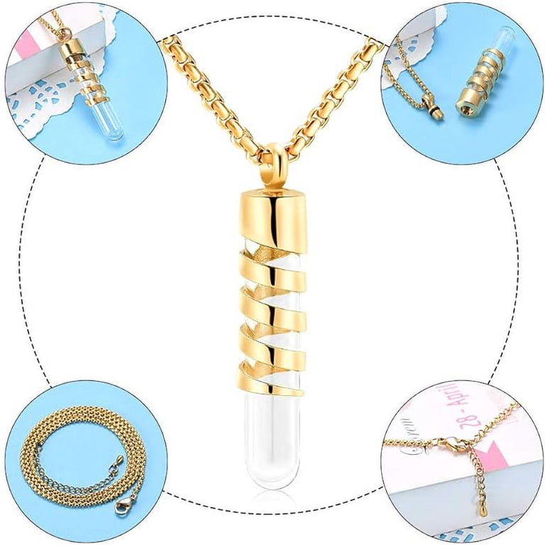 Cremation Jewelry Necklace - Hourglass Pendant For Ashes, Stainless Steel With Filling Kit, 20" Chain