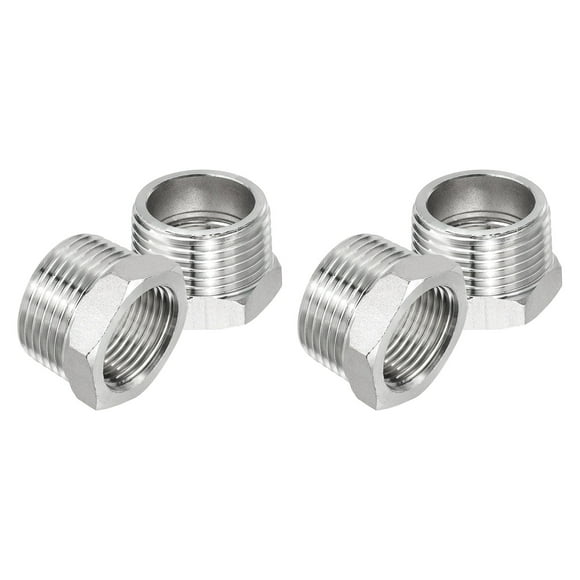 Uxcell Stainless Steel Reducer Hex Bushing, Pipe Reducing Adapter Fitting Connector 1" BSPT Male to 3/4" BSPT 4