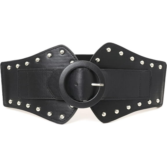 Women's Wide Waist Belt Vintage Elastic Waistband O Ring Buckle Leather Belts for Jeans Dresses