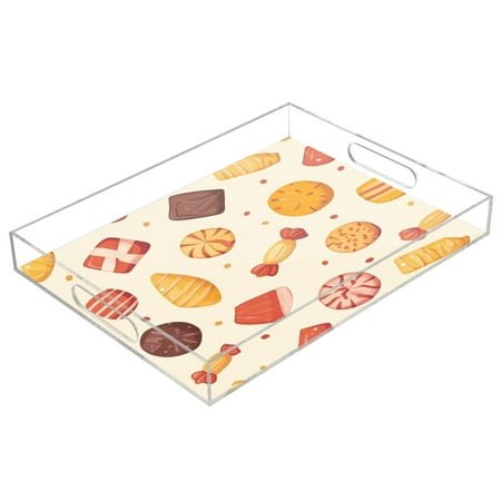 

WOBOGO Acrylic Serving Trays 15.7x11.8 Inch Spill Proof Clear Decorative Organizer with Handle Candy Snacks Pattern