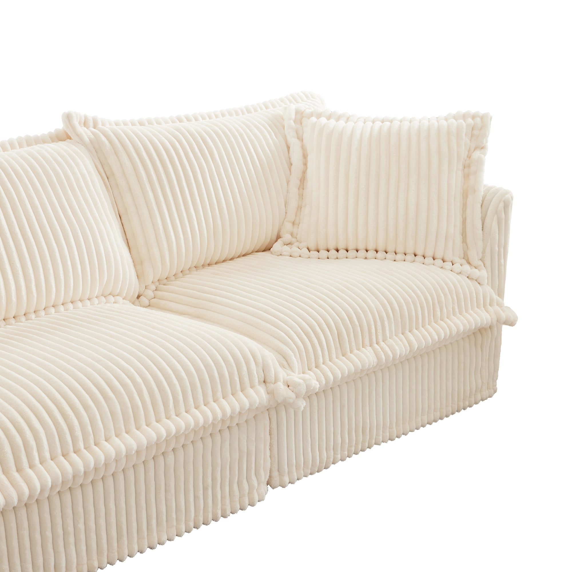 Gewnee 2 Deep Seat Cream Corduroy Fabric Accent Chair Sectional Sofa Couch Set for Living Room, Working Spaces