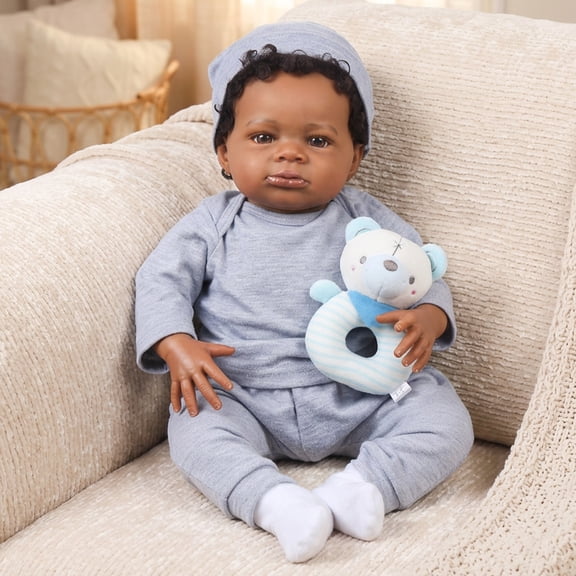 Realistic Reborn Baby Boy Doll, 20 Inch African American Newborn, Lifelike Soft Weighted Body, Hand-Painted Details, Ideal Christmas or Birthday Gift for Kids Age 3 